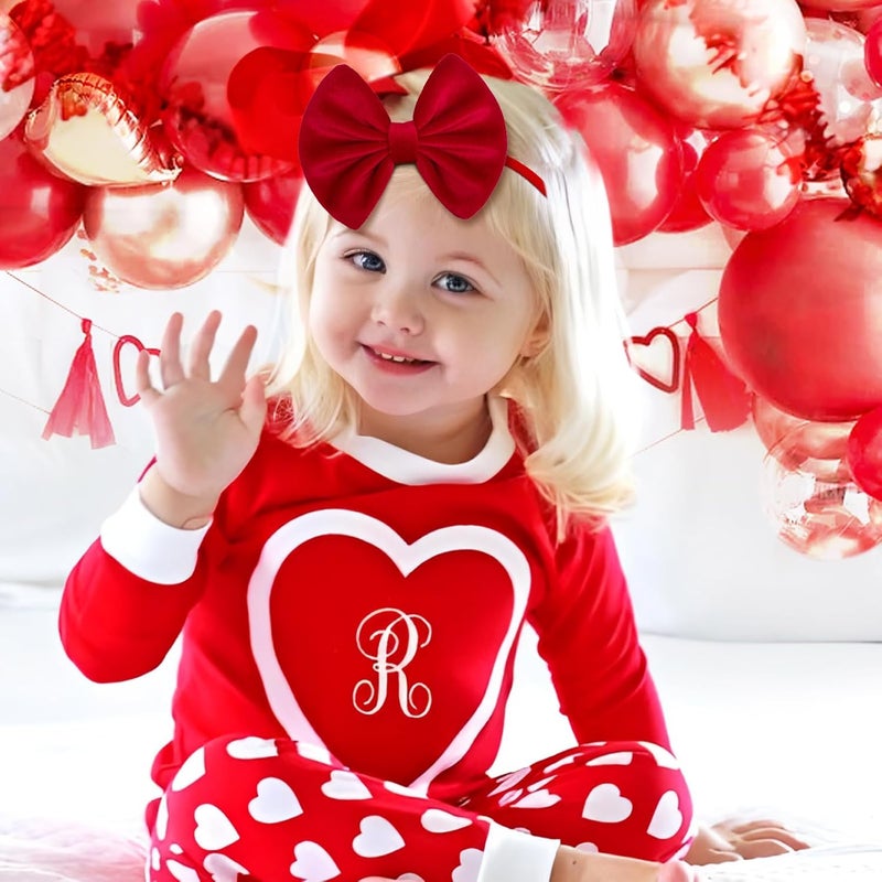 ONENINEDREAM Velvet Baby Girls Bows Elastic Nylon Headbands Red Pink Handmade Newborn Bows Hairbands Infants Toddlers Hair Accessories 3 Pcs Red Rose Pink - Image 2